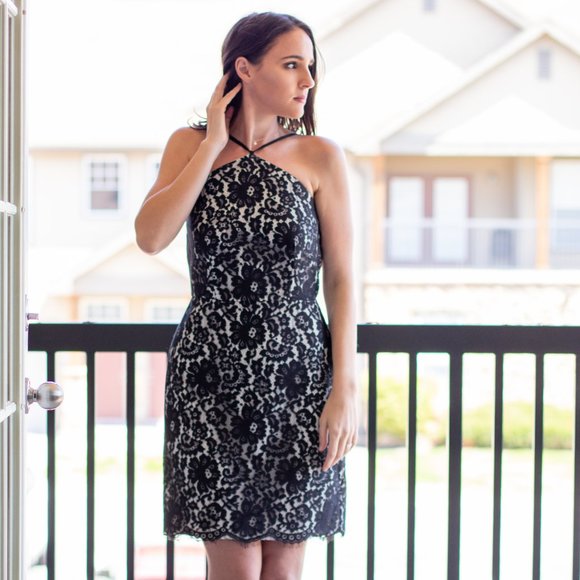 SOPHISTICATED Black Lace Halter Dress - Picture 5 of 7